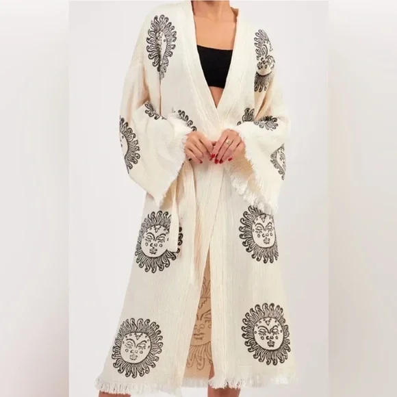 ‼️ACCEPTING REASONABLE OFFERS
Turkish Towel cotton muslin sun-print Kimono Robe - Picture 1 of 3